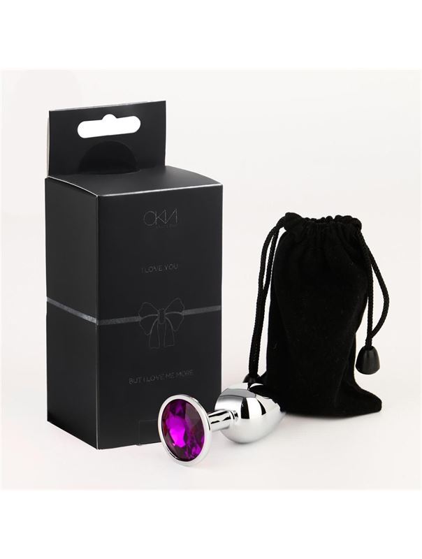 Серебристая анальная пробка с фиолетовым кристаллом (7 см)