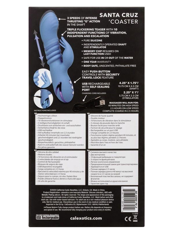 Голубой вибромассажер кролик Santa Cruz Coaster