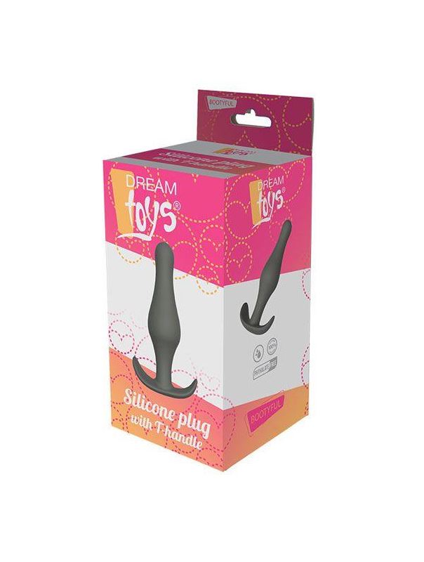 Серый удлиненный анальный стимулятор PLUG WITH T-HANDLE (15,6 см)