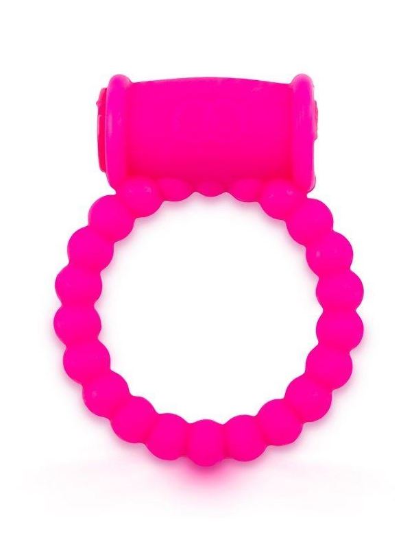 Розовое малоэластичное эрекционное кольцо с вибрацией