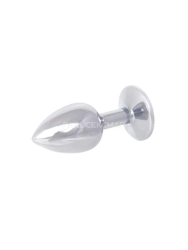 Серебристая анальная втулка с прозрачным кристаллом в основании (7 см)