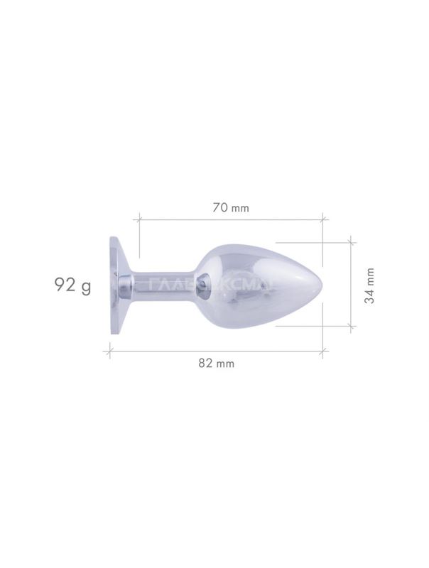 Серебристая анальная пробка с синим кристаллом (8,2 см)