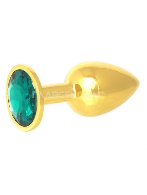Золотистая анальная пробка с зелёным кристаллом (7 см)