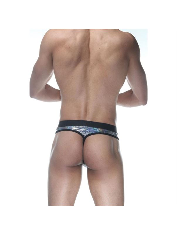 Серебристые блестящие мужские трусы-стринги