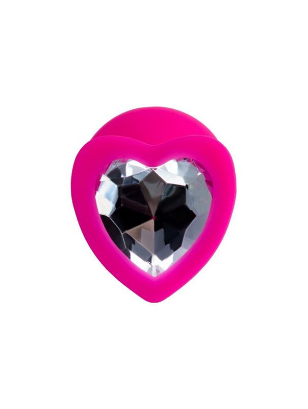 Розовая анальная пробка Diamond Heart с прозрачным кристаллом (8 см)