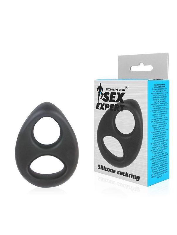 Черное силиконовое овальное эрекционное кольцо Sex Expert