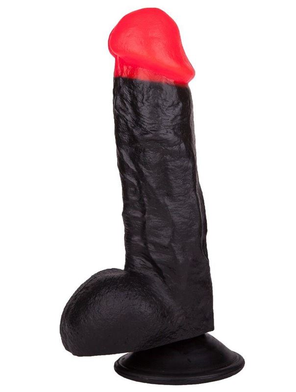 Чёрный фаллоимитатор с красной головкой (17 см)