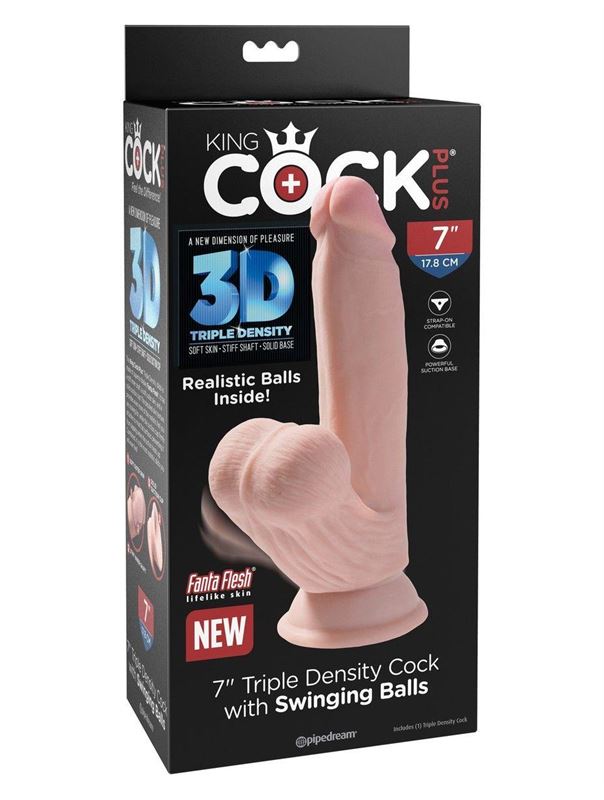 Телесный фаллоимитатор на присоске 7" Triple Density с подвижной мошонкой (17,8 см)