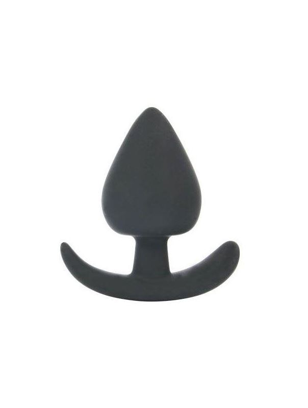 Черная каплевидная анальная силиконовая пробка с ограничителем (8 см)