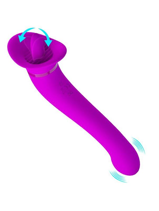 Лиловый двусторонний вибратор Faust с подвижным язычком (21,9 см)