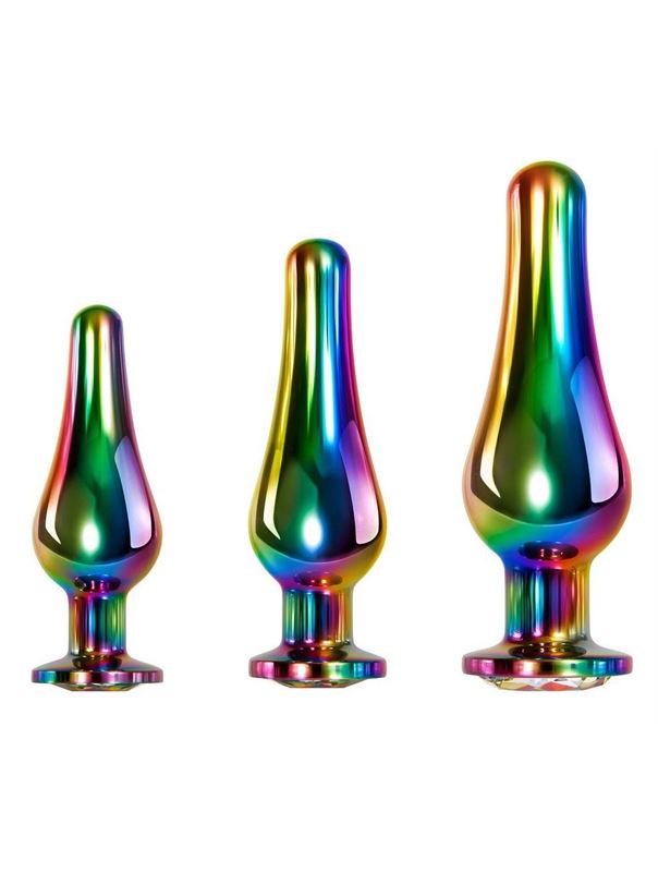 Набор из 3 радужных анальных пробок Rainbow Metal Plug Set