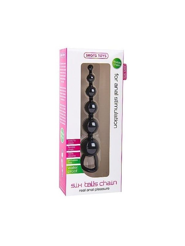 Чёрная анальная цепочка Six Balls Chain - 18,5 см