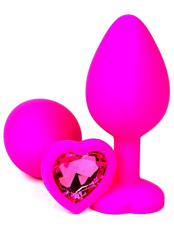 Розовая силиконовая пробка с розовым кристаллом-сердцем (10,5 см)