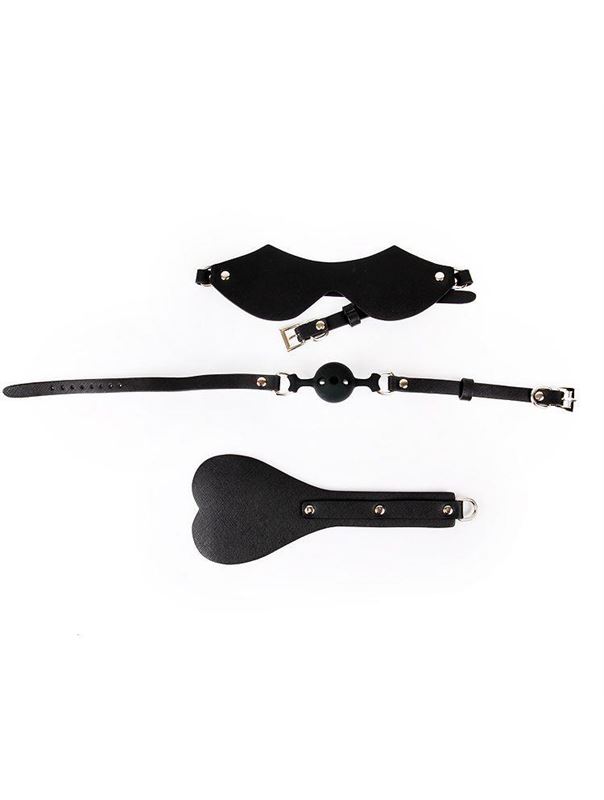 Черный набор БДСМ: кляп, маска, шлёпалка