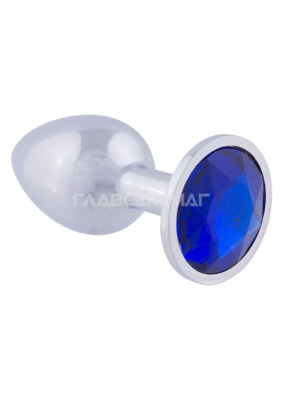 Серебристая анальная пробка с синим кристаллом (8,2 см)
