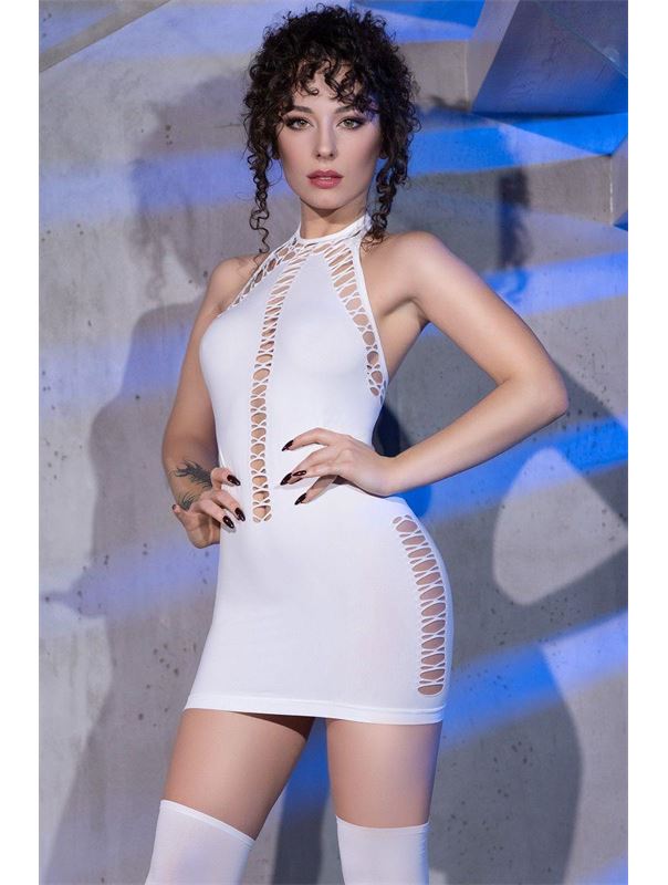 Бесшовное мини-платье с ажурными элементами