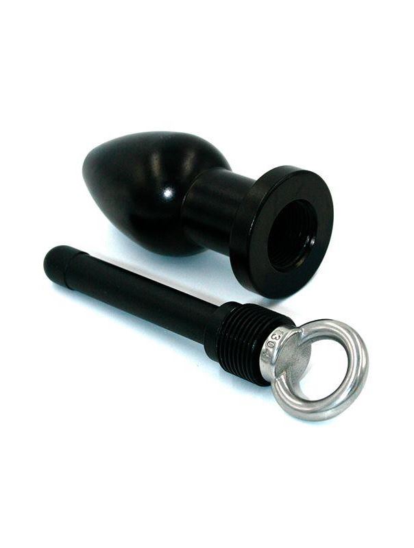 Чёрная полая анальная втулка с вставным поршнем