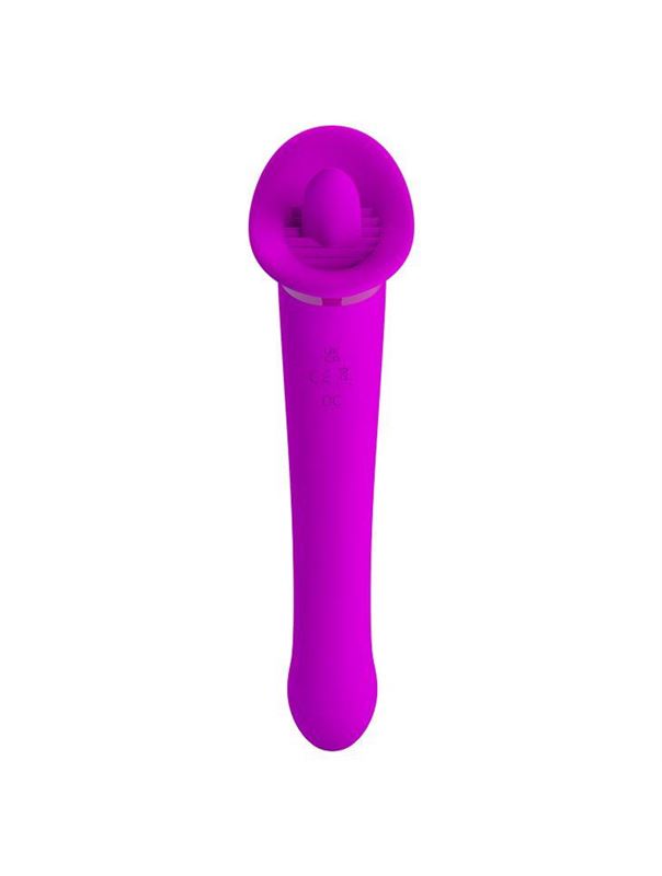 Лиловый двусторонний вибратор Faust с подвижным язычком (21,9 см)