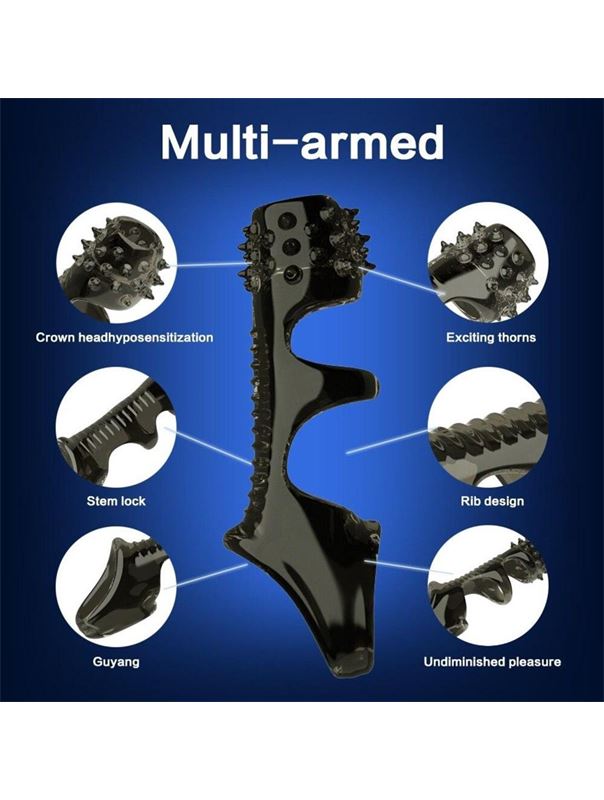 Черная рельефная насадка на пенис «Оки-Чпоки» с усиками