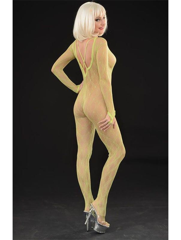 Яркий кэтсьюит из ажурной тянущейся сетки