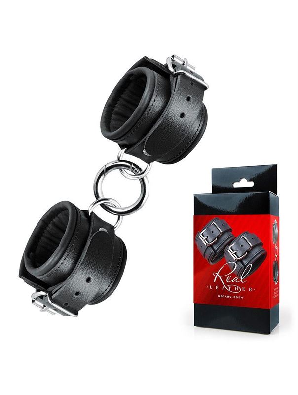 Черные широкие кожаные наручники