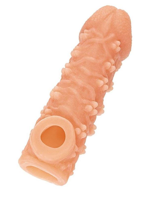 Телесная закрытая насадка с пучками шишечек Cock Sleeve 009 Size M (15,6 см)
