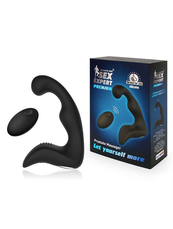 Черный силиконовый массажер простаты с пультом ДУ