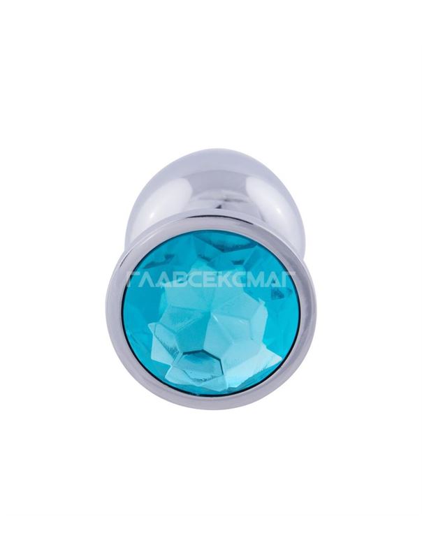 Серебристая анальная втулка с голубым кристаллом (8,2 см)