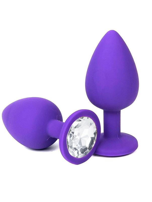 Фиолетовая анальная пробка с прозрачным стразом (9,2 см)