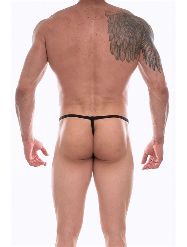 Темно-серые мужские трусы-стринги с разноцветным принтом