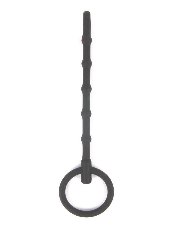 Чёрный силиконовый уретральный стимулятор с кольцом (11,5 см)