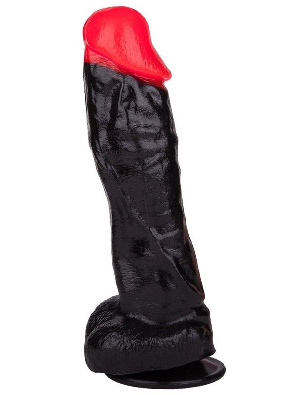 Чёрный фаллоимитатор с красной головкой (20 см)