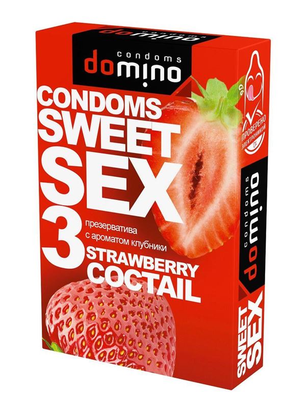 Презервативы для орального секса DOMINO Sweet Sex с ароматом клубничного коктейля (3 шт)