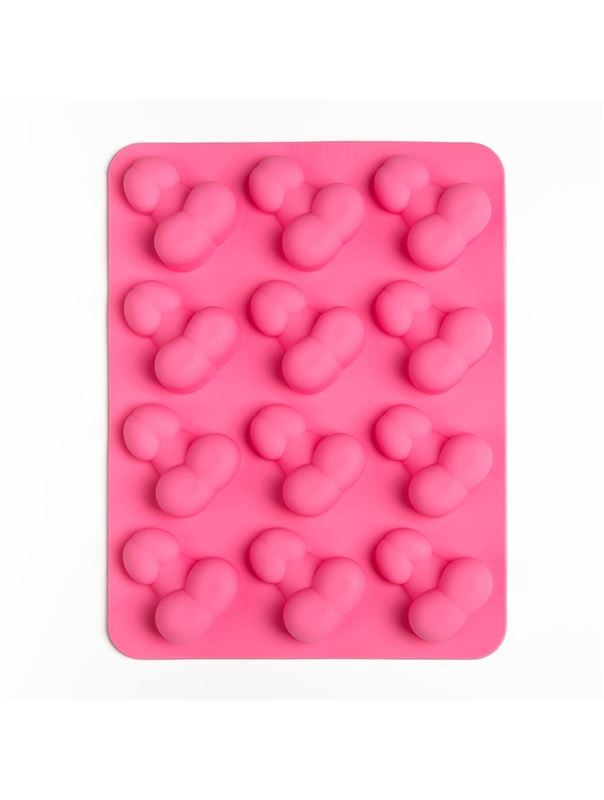 Ярко-розовая силиконовая форма для льда с фаллосами