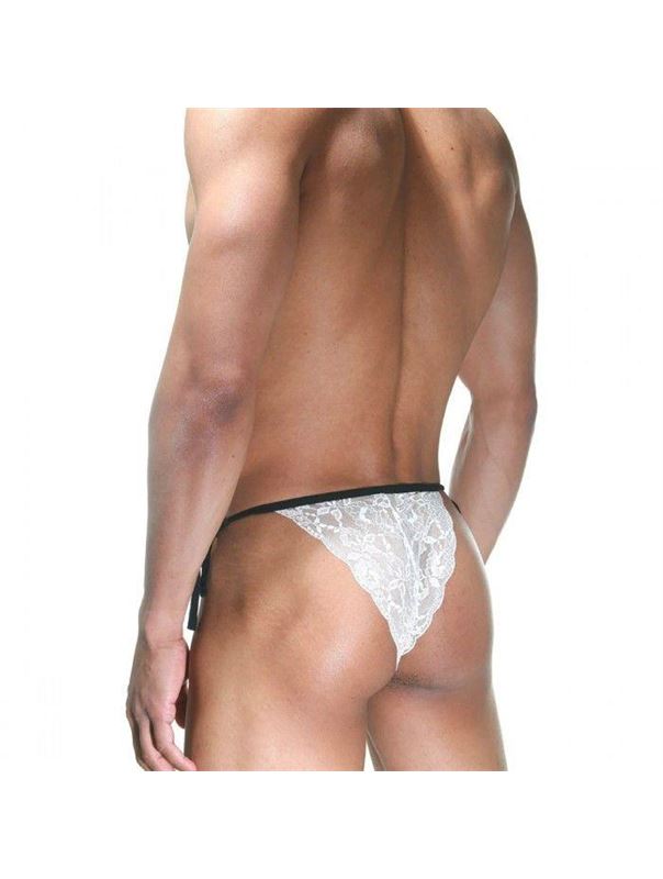 Бело-черные трусы-танга на завязках