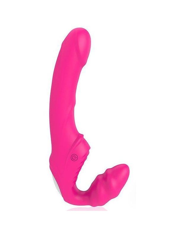Розовый безремневой страпон с 9 режимами вибрации