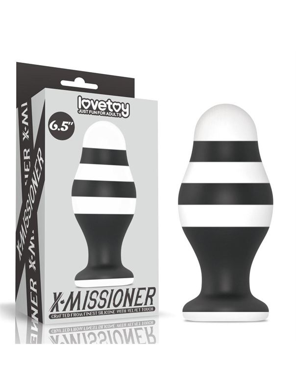 Черно-белая анальная втулка 6.5" X-Missioner Butt Plug (17 см)