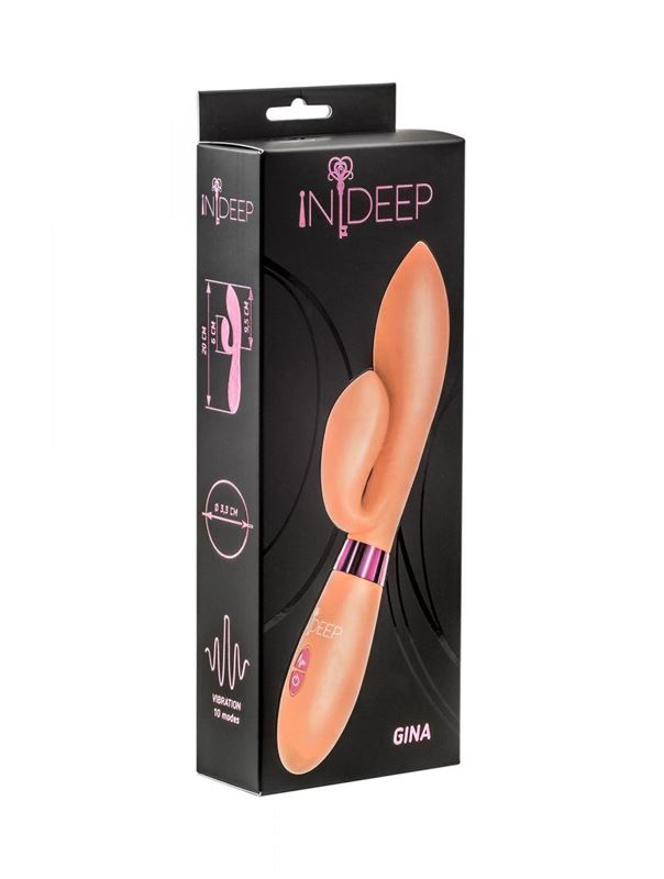 Бежевый вибратор Gina с клиторальным отростком (20 см)