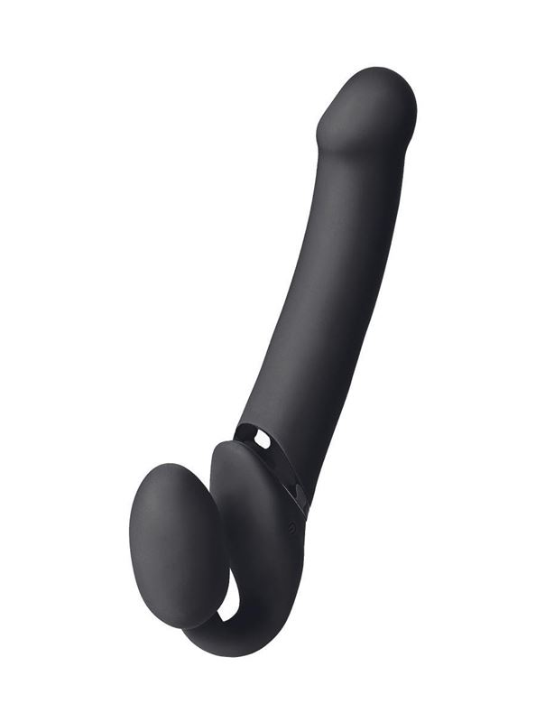 Черный безремневой вибрострапон Vibrating Bendable Strap-On - size L