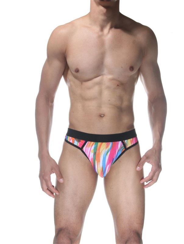 Мужские трусы-стринги с принтом в виде мазков краски