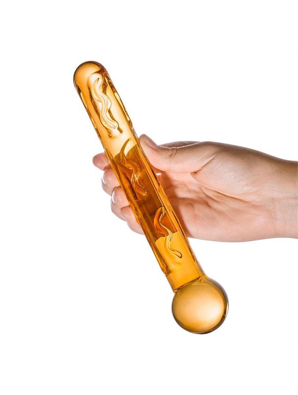 Золотистый изогнутый стеклянный фаллоимитатор Tickler (19 см)