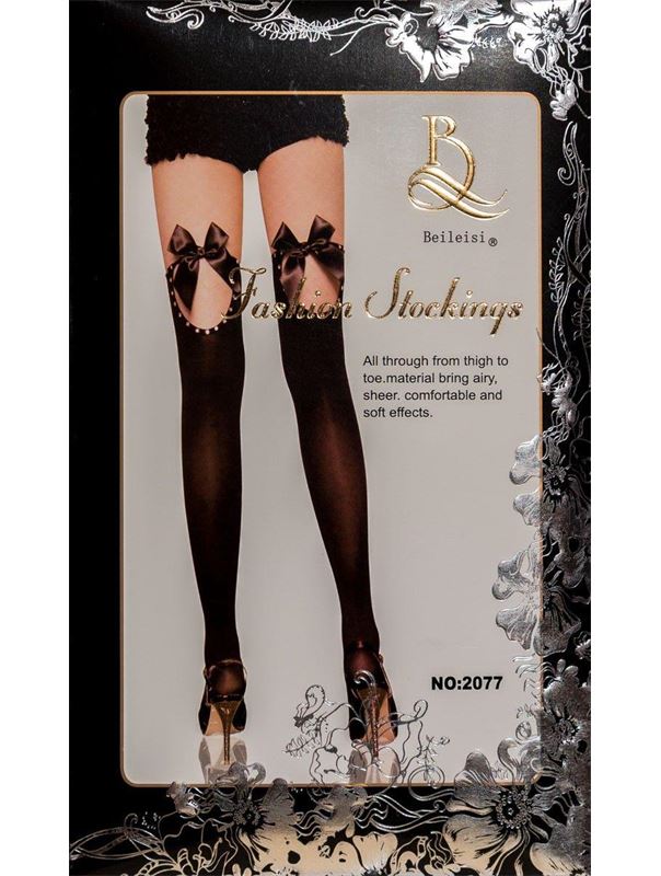 Чулки с бантом и стразами