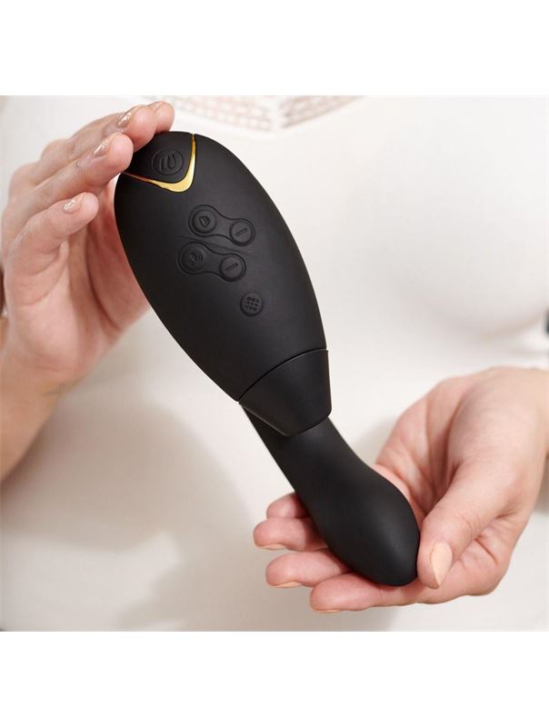 Чёрный клиторальный стимулятор Womanizer - DUO с вагинальным отростком