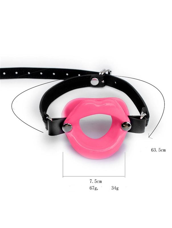 Розовый кляп-ротик на черных регулируемых ремешках