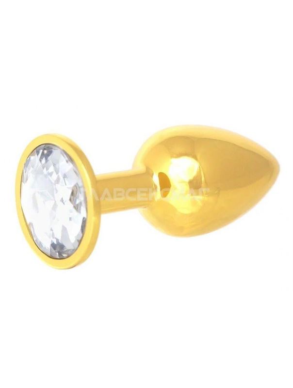 Золотистая анальная пробка с прозрачным кристаллом (7 см)