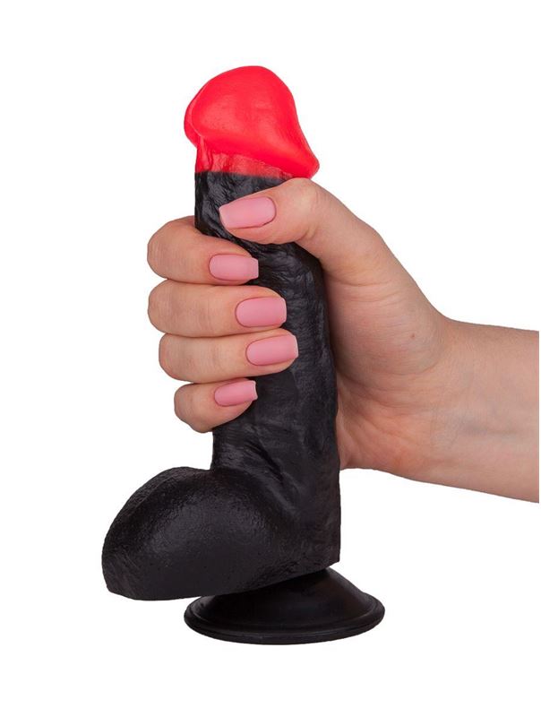 Чёрный фаллоимитатор с красной головкой (17 см)