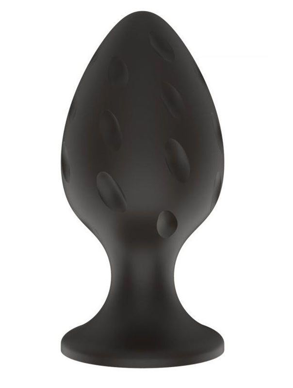 Черная средняя силиконовая анальная пробка с рельефом в виде углублений
