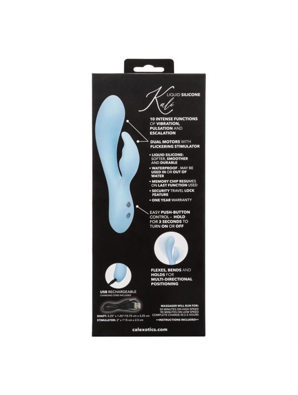Голубой ультрагибкий вибратор кролик Kali (17,75 см)