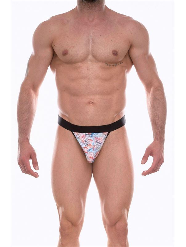 Мужские трусы-тонги с принтом в виде марок