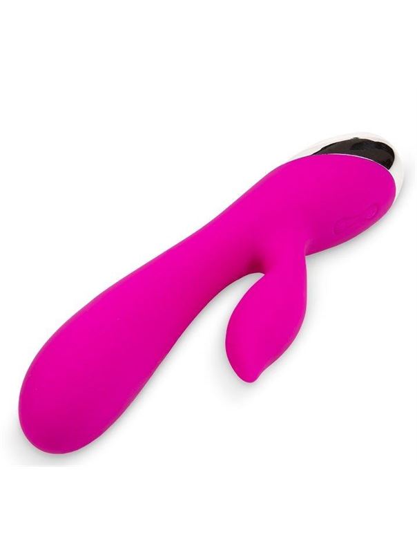 Ярко-розовый вибратор кролик из силикона (19 см)